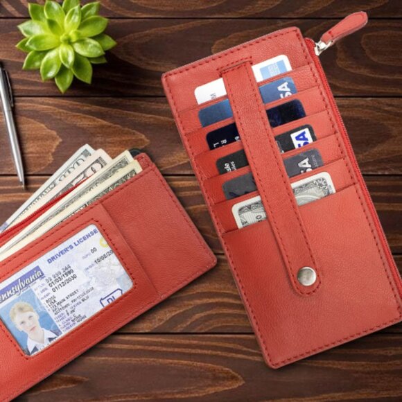 Women Genuine Leather Slim Card Holder - Picture 1 of 8